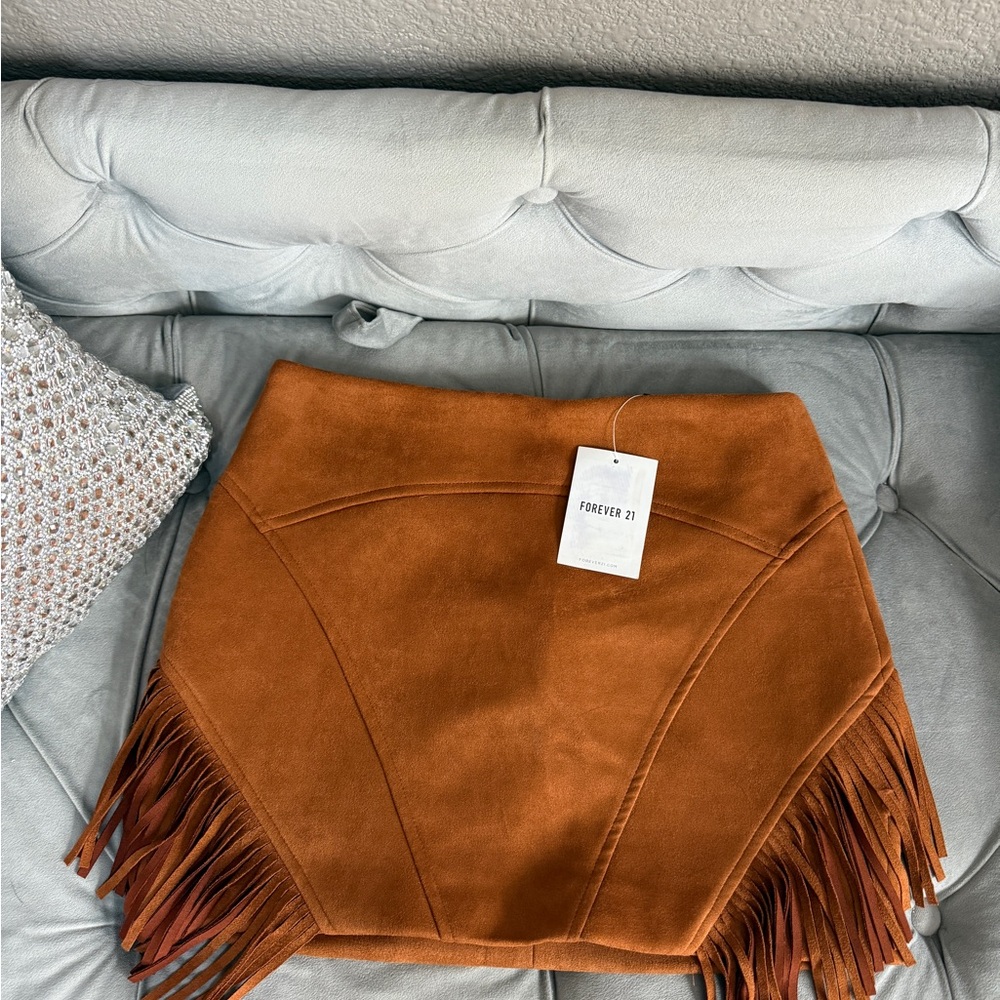 Forever 21 Chestnut Fringe Suede Skirt